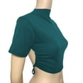 thumbnail image 3 of ZQGJB Women's Backless Tie Back Short Sleeve T Shirt Club Crop Tops Basic Solid Color Athletic Workout Tee Shirts Army Green M, 3 of 6