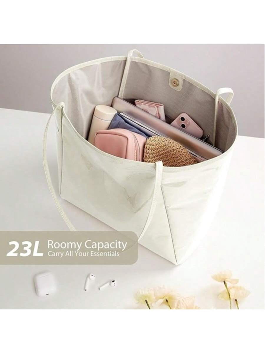 Gocvo Large PVC Tote Bags for Women, Fashion PVC Handbags Kraft Paper Handbags for Women for Beach Work College, Beige