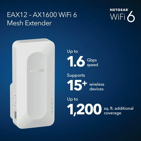 NETGEAR - EAX12 AX1600 WiFi 6 Mesh Wall Plug Range Extender