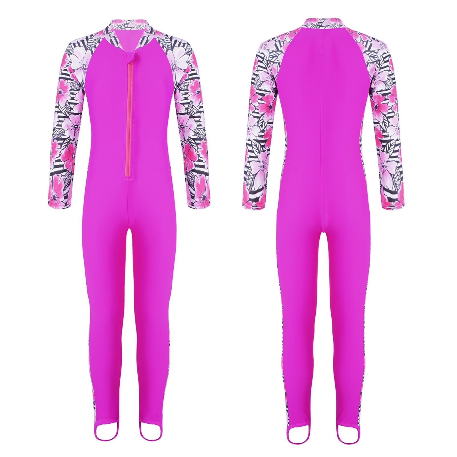 inhzoy Kids Girls One Piece Zip up Rash Guard Shirt Swimsuit