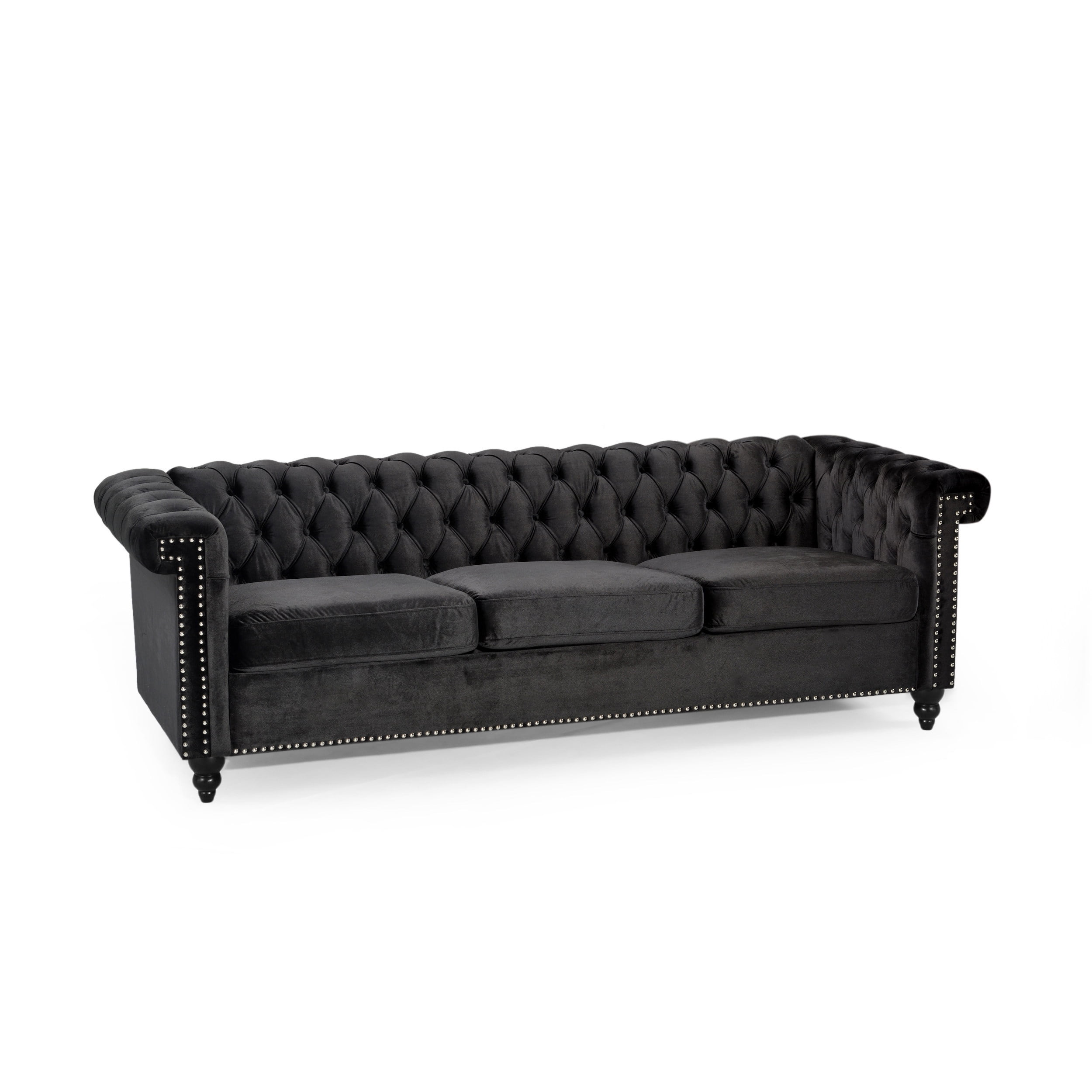 Noble House Kabella Botton Tufted Sofa, Black, Dark Brown