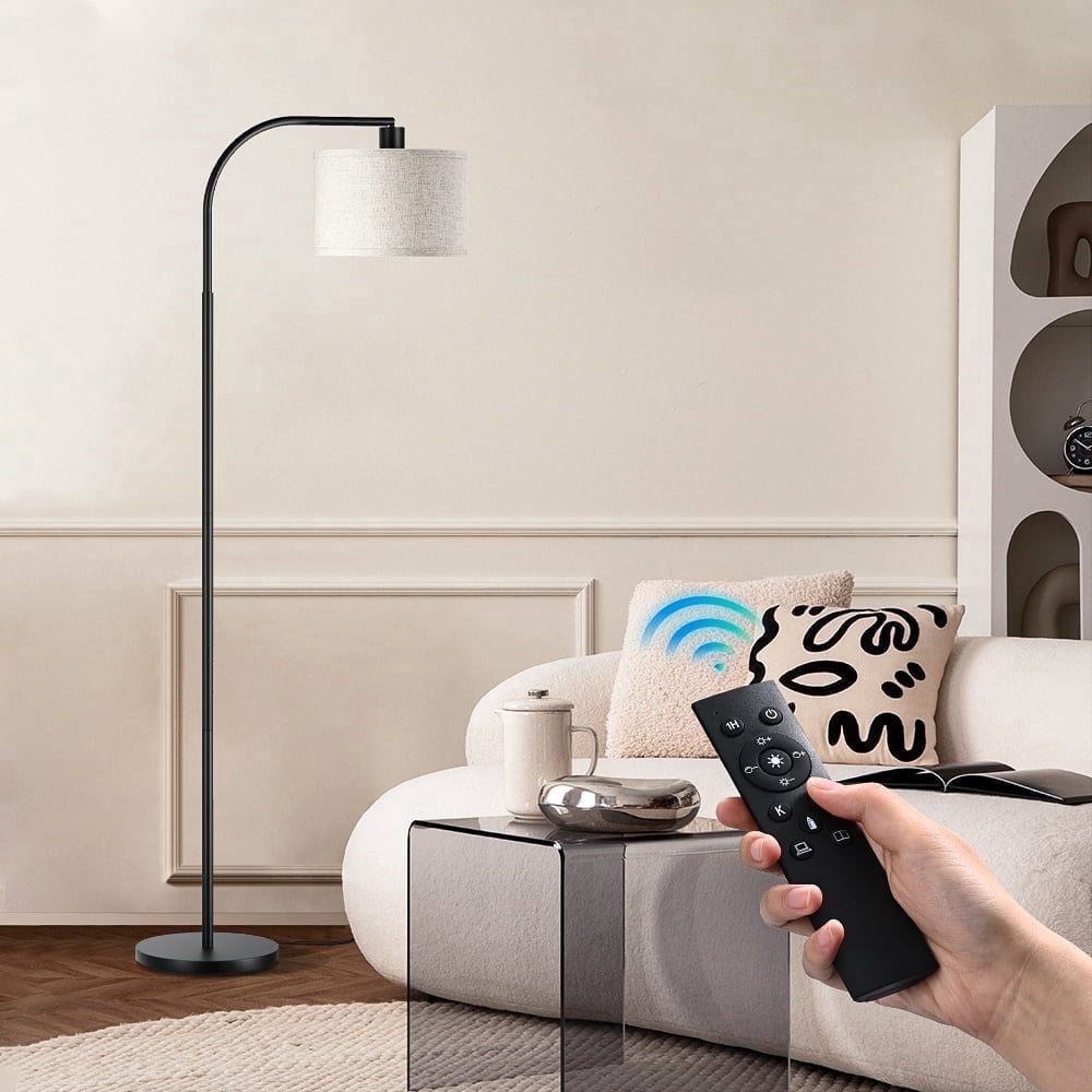 DEWENWILS 63.4in Modern Floor Lamps with Remote for Living Room, Adjustable Lampshade, LED Bulb Included, Black