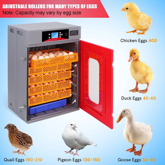 Poultry Incubator: 400 Capacity Chicken Duck Goose Quail Egg Hatcher Machine with Automatic Egg Turning for Poultry Farming