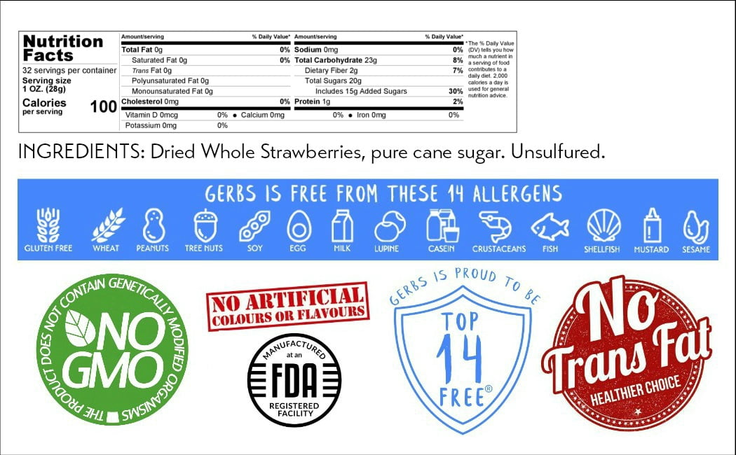 GERBS Summer Sweet Strawberries 2 LBS. | Freshly Dehydrated Resealable Bulk Bag | Top Food Allergy Free | Sulfur Dioxide Free Red Berry | Rich in Vitamins Minerals & Antioxidants| Gluten & Peanut Free