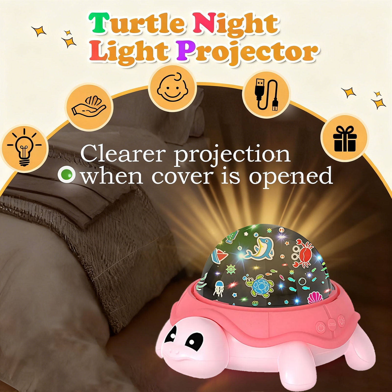 VIVIHEYDAY Cute Turtle Night Light Projector for Kids, Ocean World Star Galaxy Ceiling Lamp Color Changing, 360° Rotation, USB Powered, Christmas Birthday Gifts