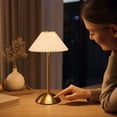 thumbnail image 4 of YAMB Vintage Rechargeable Pleated Fabric Table Lamp, 11.8" Cordless Portable Golden Base Decorative Bedside Night Light with Pleated Shade for Bedroom Dining Table Ambient Lighting, 4 of 7