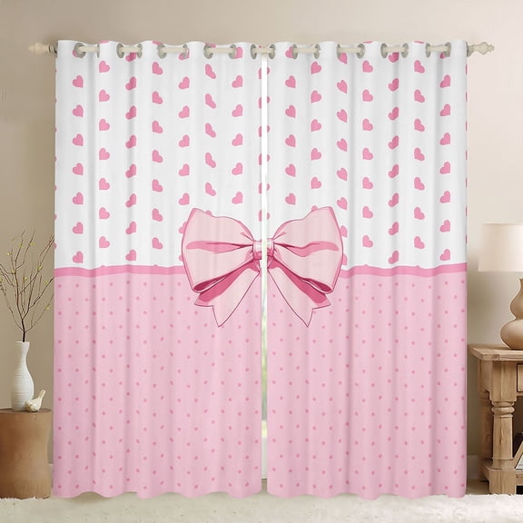 Erosebridal Pink Princess Bow Black Out Curtains, Polka Dot Love Heart Curtains Pack of 2 (42x63 Each) for Girls Kids Teens