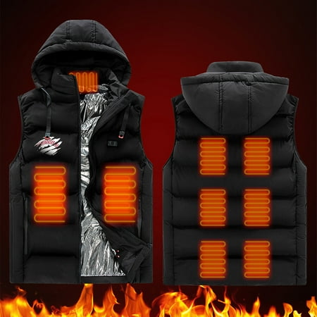 guisaled Mens Heated Vest with Hood Lightweight Warm Rechargeable Smart Heated Vests 9 Heating Zone Softshell Quilted Jackets Flash Deals