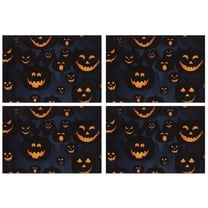 Halloween Glowing Pumpkins Pattern Summer Placemats Table Placemats Set Of 4-Linen Kitchen Washable Placemats Table Mats 11.8"x17.7" Non-Slip Heat Resistant