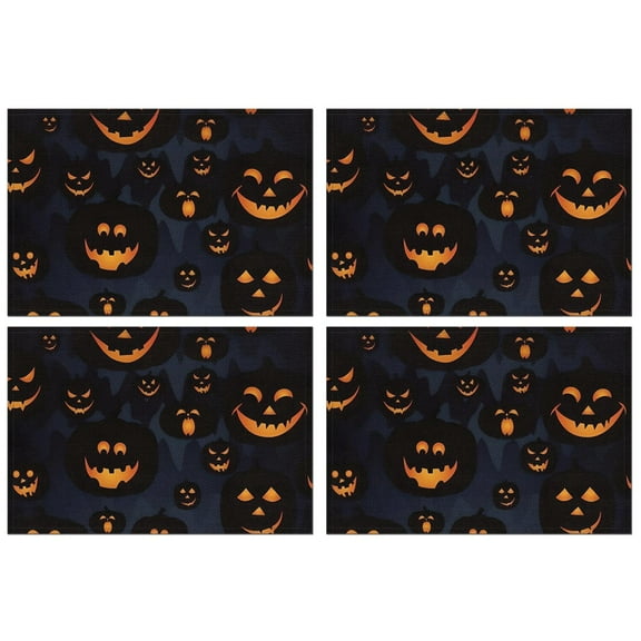 Halloween Glowing Pumpkins Pattern Summer Placemats Table Placemats Set Of 4-Linen Kitchen Washable Placemats Table Mats 11.8"x17.7" Non-Slip Heat Resistant