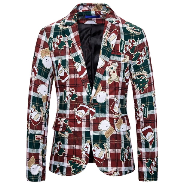 Chaquetas de Chaqueta de Navidad Para Hombres Estampado Slim Fit Abrigo de Traje Casual de Un Solo Pecho Odeerbi ODB207409