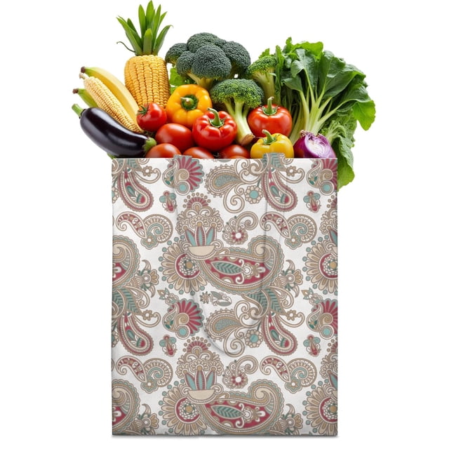Indian Paisley Reusable Fabric Tote Bag - Washable Shopping Bag with Exotic Floral Print