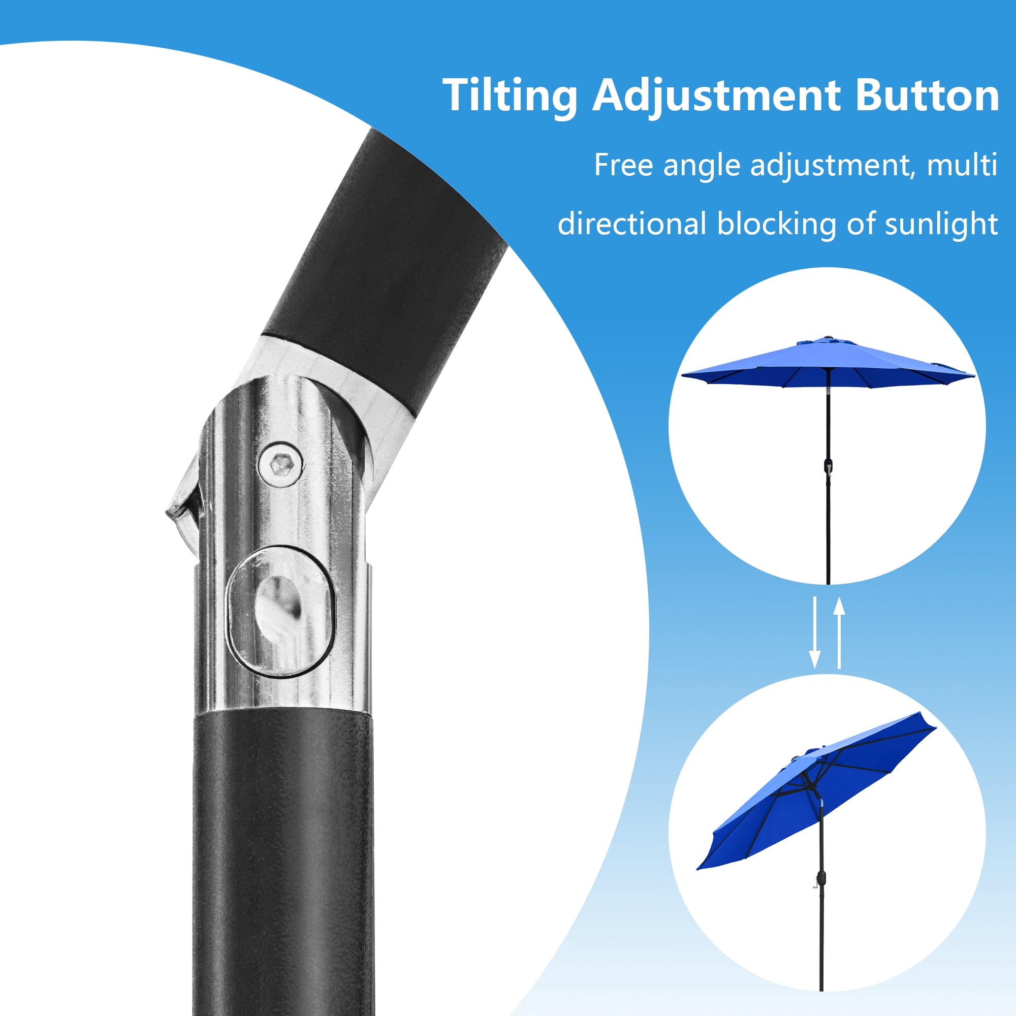 Kool Outdoor 9ft Solar LED Lighted Market Patio Umbrella with Crank and Tilt - Royal Blue