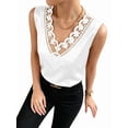 thumbnail image 2 of Women's Satin Contrast Lace V Neck Sleeveless Blouse Appliques Summer Tank Tops White S, 2 of 7