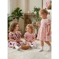 thumbnail image 4 of BemeyourBBs Kids Toddler Baby Girl Summer Smocked Dress Cute Little Girl Sundress Short Sleeve Square Neck Pleated Flower Print Casual Princess Party Dress Clothes, 4 of 9