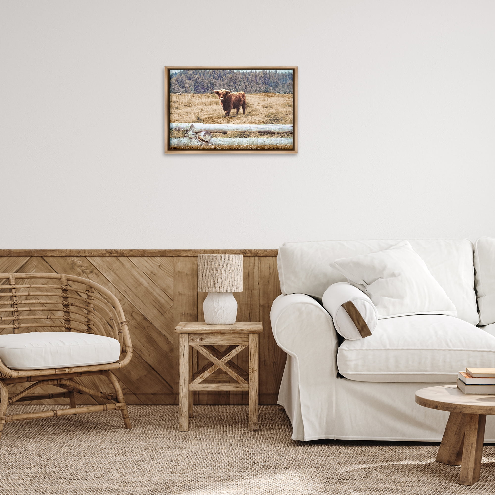 Stupell Industries Country Cattle with Fence Animals & Insects Photography Brown Floater Framed Canvas Art Print Wall Art, 25 x 17