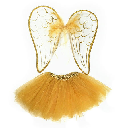 Attitude Studio Angel Tutu & Wings Costume for Girls (2pc set) - White & Gold