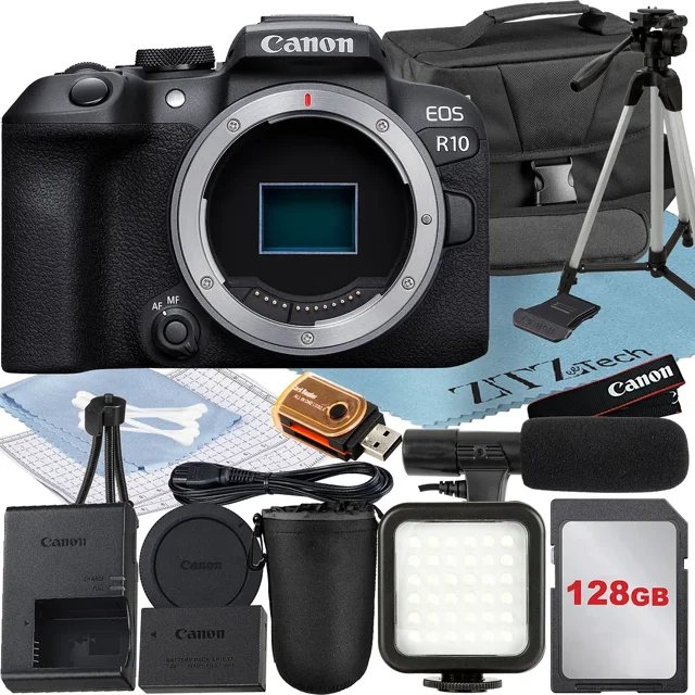 Canon EOS R10 Mirrorless Camera (Body) with 128GB Memory Card + Case + LED Flash + ZeeTech Accessory Bundle