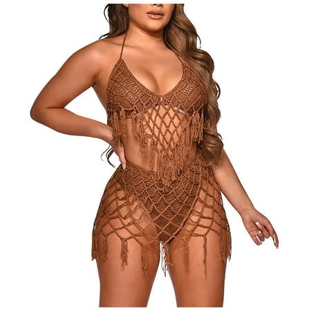 Awdenio Womens Swimsuits Swimsuit Cover Up Women Crochet Bikini Coverups Summer Pool Swimwear Tassel Dress