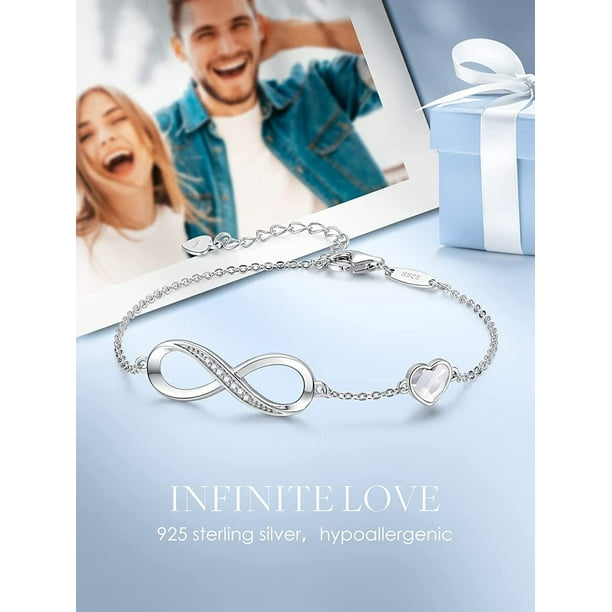 Pulsera Infinito Mujer Plata 925, Pulsera Amor Mujer Ajustable, Joyas Mujer Regalos Navidad Para Mujer Cumpleaños Día Madre Regalo Mamá Pulseras Corazón Infinito Plata Rojo Verde | Bodega Aurrera En Línea