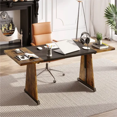 Bestier 70'' Wood Dining Tables with Metal Base For 6-8 People , Rectangle Kitchen Table For Dining Room Brown