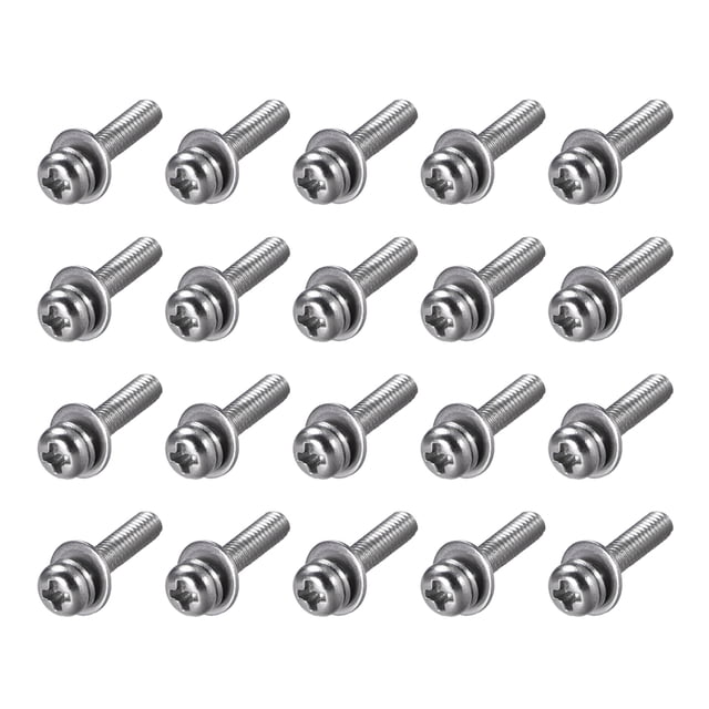 Uxcell M2.5x0.39'' Tornillos de Cabeza Pan de Máquina Combina Acero al Carbono Tono Plateado 20 pcs