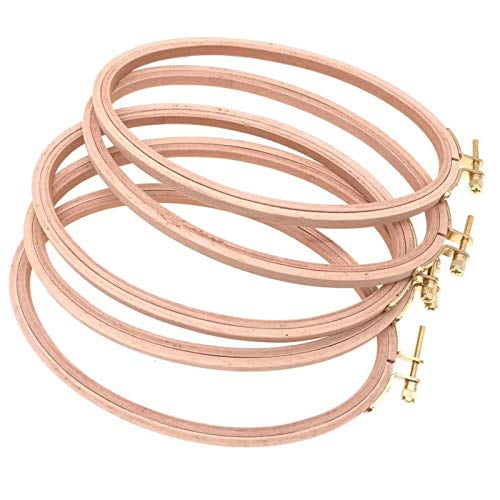 BWRMHME Aros de bordado ovalados de madera de haya de 8 x 5 pulgadas, aros de madera ajustables para punto de cruz, herramienta de bordado, arte artesanal, juego de 5