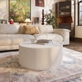 thumbnail image 6 of Noble House Halvion 29" Cylinder Sintered Stone Coffee Table with Leather Wrapped Frame, Modern Sofa Table, Milk White, 6 of 6