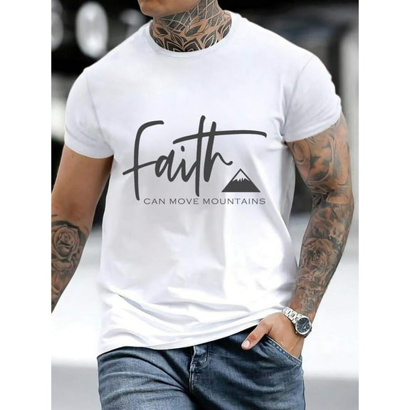 Faith Mountains Graphic Tee Inspirational Tee T Shirt Tops Short Sleeve Round Neck White S-5XL
