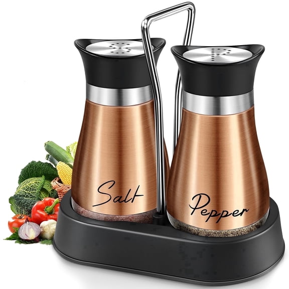 2-Pack Salt and Pepper Shakers, 4 oz Spice Jars with Base Handle, Stainless Steel Glass Material for Kitchen(Brown)