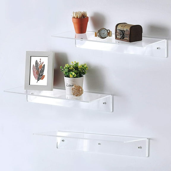 MyGift 3 Piece 17 inch Clear Acrylic Wall Mounted Wall Shelf