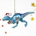 thumbnail image 2 of Christmas Theme Dinosaur Raptor Glass Ornament, 2 of 4