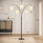 SUNMORY 5 Lights Tree Floor Lamp, 83.5 Large Tall Standing Lamp with Drum Linen Lampshade, Modern Arc Floor Lamps with Heavy Base & 5 Bulbs Included, Mid Century Arched Floor Lamp for Living Room