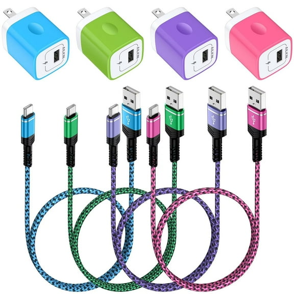 Usb Charger Block,Type C Charger Block Fast Charging AILKIN Wall Charger Adapter Plug 4PACK Android Charger Block Cord with 4PACK Usb A to Usb C Cable 6ft High Speed Phone Charger for Android Type C