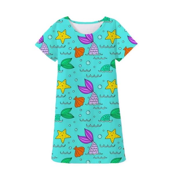 Disney sirena Ariel princesa camiseta vestido elegancia Kawaii océano pequeña sirena princesa dibujos animados hija del mar Dresses13-14T Gao Jinjia LED
