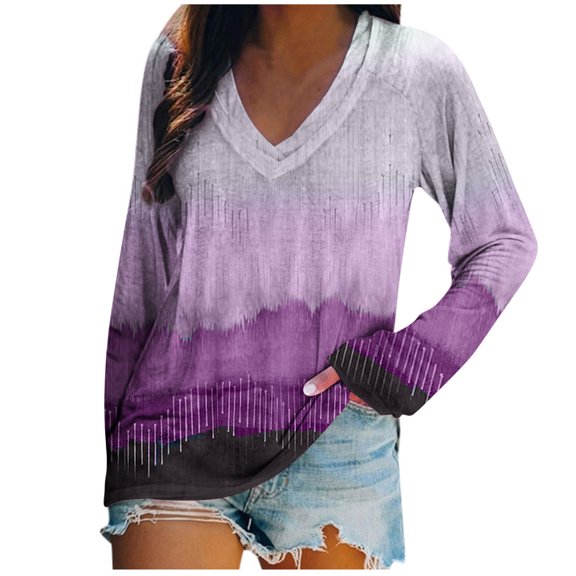 ShomPort Womens Tunic Tops Color Block Fashion Fall Shirt Long Sleeve V-Neck Blouse Pullover