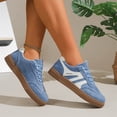 thumbnail image 4 of Suede Retro Sneakers, Color Block Stripe Sneakers, Women's Fashion Sneakers Trendy Comfortable Cute Lace-Up Shoes Tennis Work Ladies Shoes Casual Classic Retro Non Slip Lightweight Sneakers, Blue 5.5, 4 of 8