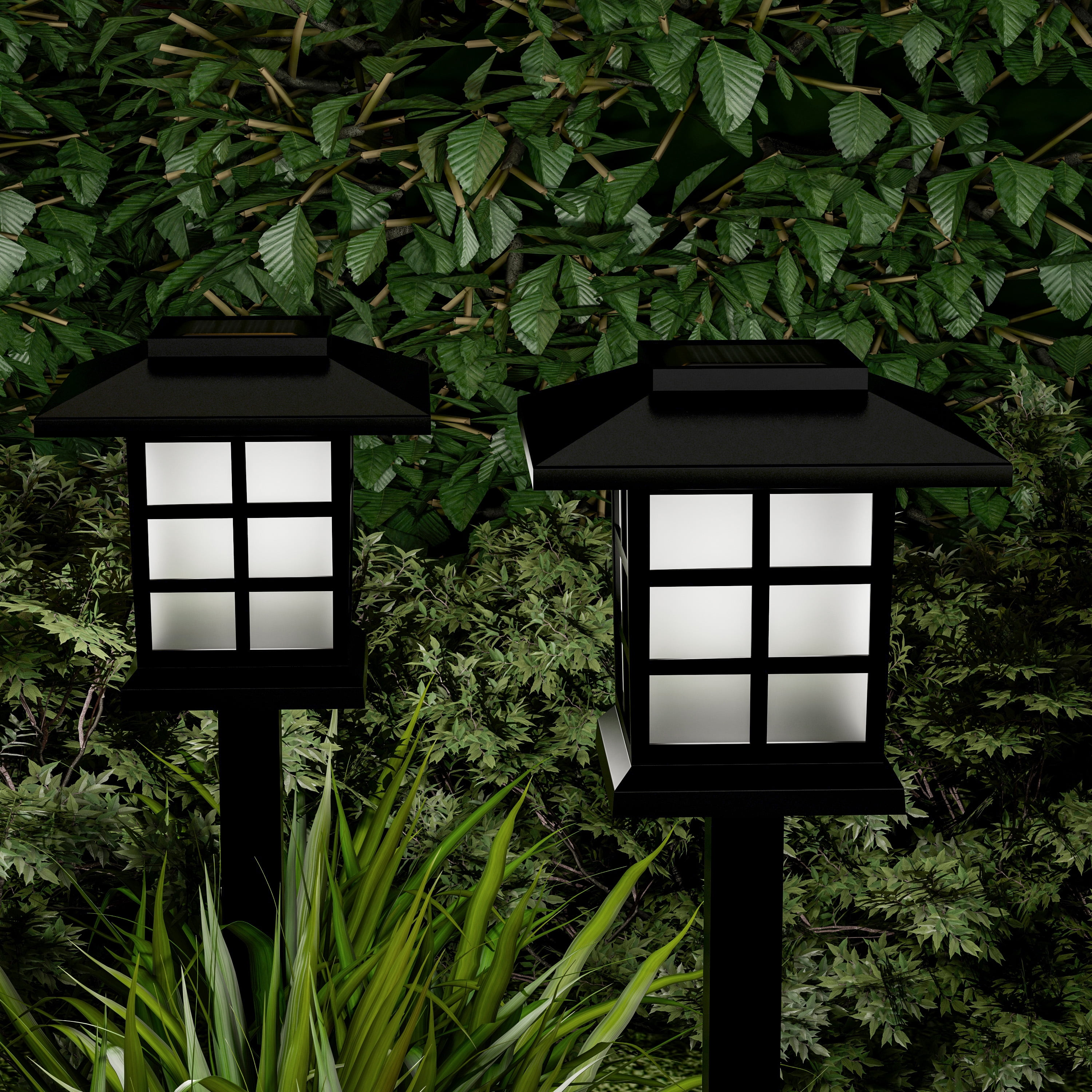 Pure Garden Set of 6 Water-Resistant Solar Pathway Coach Lights (Black)