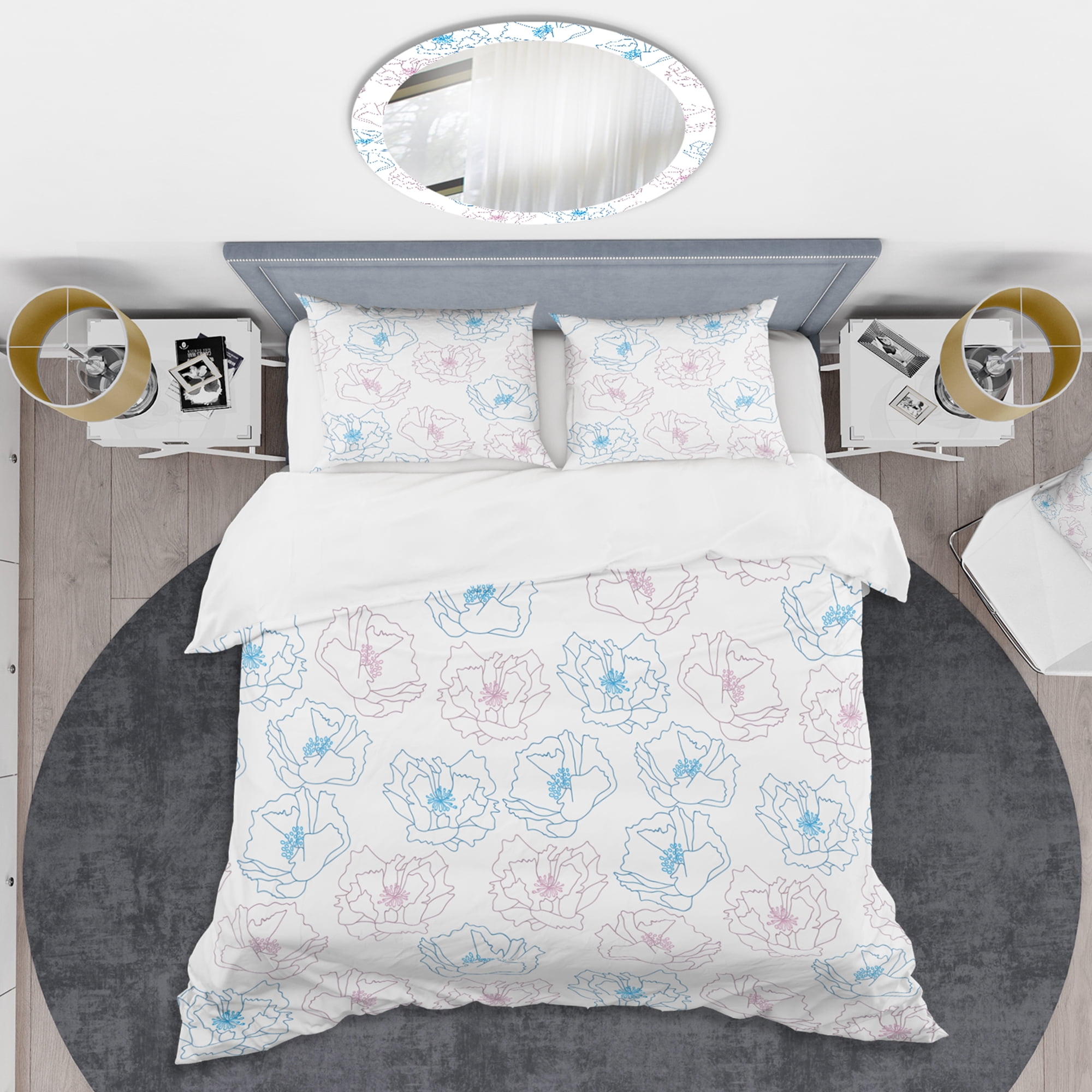 Designart 'Retro Handdrawn Poppies I' Mid-Century Modern Duvet Cover Set