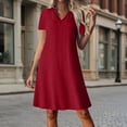 thumbnail image 3 of TAGOLD Womens Short Sleeve V-Neck Knee-High Dress Zip Detail Solid Color Short Dress Summer Casual Wear, 3 of 5