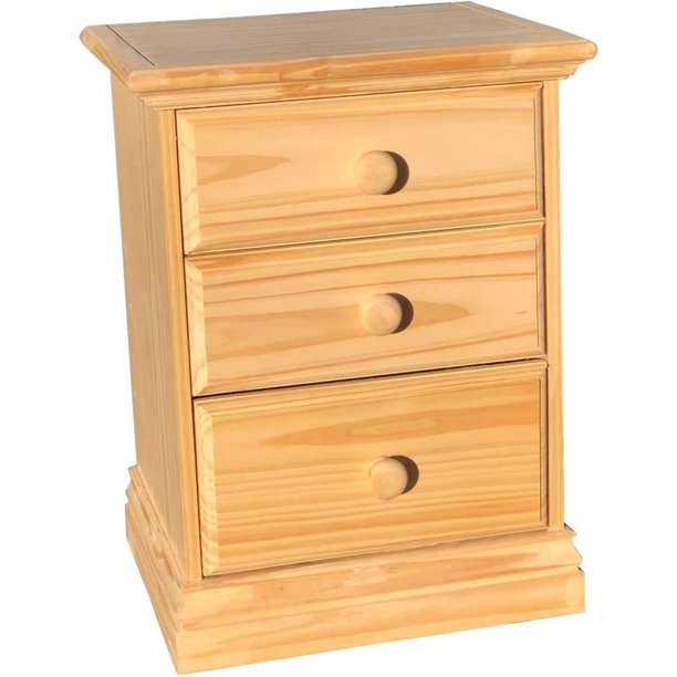 HElectQRIN 3 Drawer Nightstand Arizona Solid Pine Unfinished Bedside