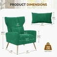 thumbnail image 3 of Fijinhom Velvet Wingback Accent Chair with High Back,Golden Legs & Lumbar Pillow,Upholstered Armchair for Living Room & Bedroom,Green, 3 of 7