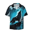 thumbnail image 2 of Lsque Blue Full Moon Wolf print Men's Cuban Collar Short Sleeve Shirt Summer Beachwear Casual Button Down Fashionable Vacation Leisure Shirt-3X-Large, 2 of 7