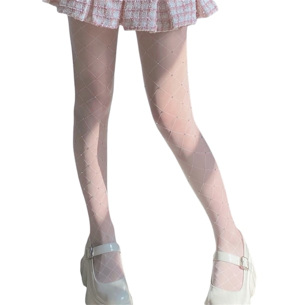 VISgogo Pantimedias transparentes para mujer, medias con patrón de rombos de diamantes de imitación brillantes, medias de lencería elásticas de cintura alta para mujer VISgogo moda