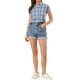 thumbnail image 2 of Camisa de botones de cuadros con cuello de punta y mangas cortas para mujer INSPIRE CHIC XL azul, 2 of 8