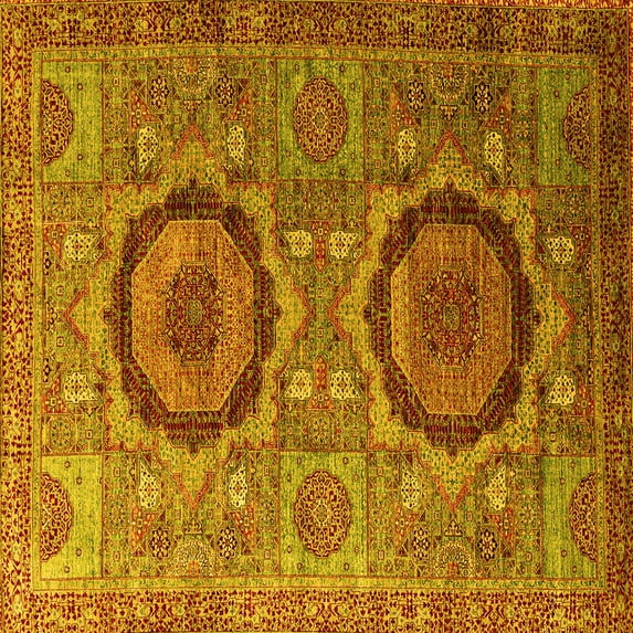 Ahgly Company Indoor Square Abstract Yellow Modern Area Rugs, 4' Square