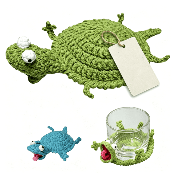NORIZF Crochet Lizard Coaster,Fun Little Lizard Coasters,Cute 3D Diy Handmade Funny Amigurumi Animal Cup Mats for Beginners Adult Decorative Drink Mug Rug for Home Decor(Green,Finished)