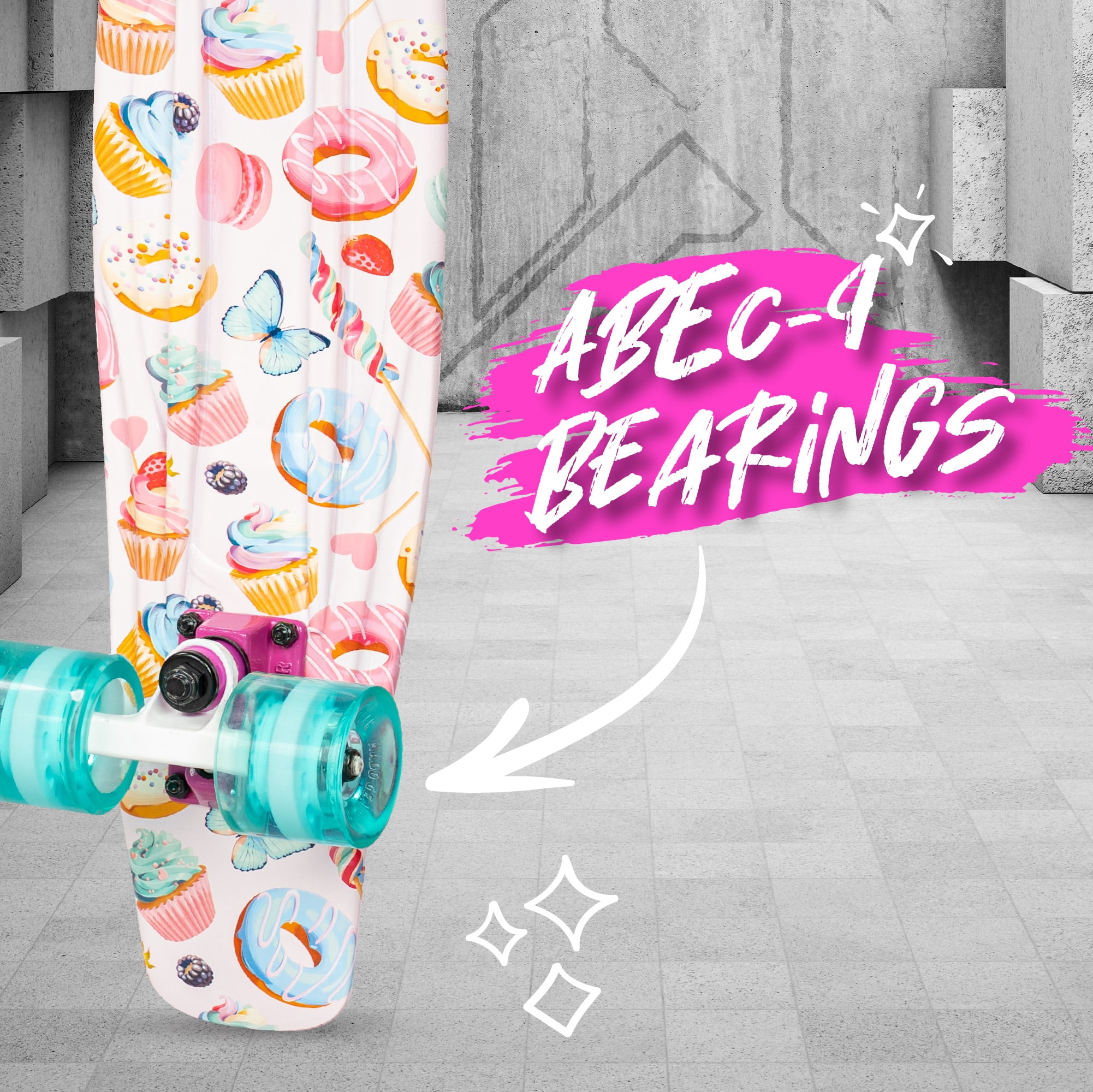 Madd Gear 22" Retro Beginner Skateboard Mini Cruiser- 62 mm Wheels  - Sugar Rush- Beginner Penny Style Board