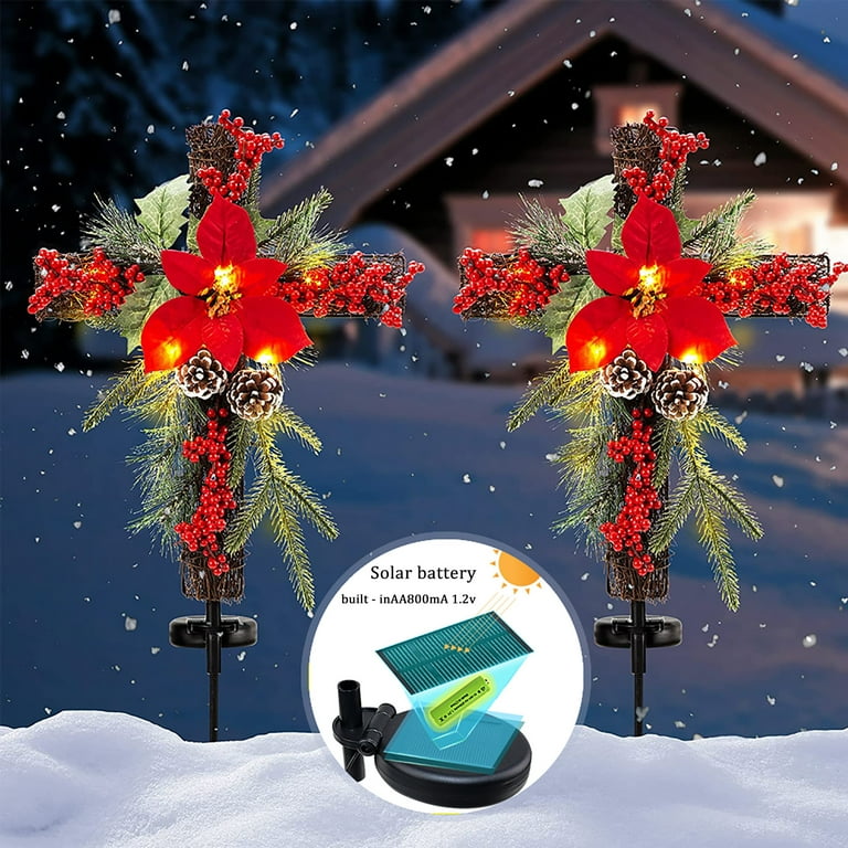 Solar Cross for Cemetery Grave Solar Garden Stake Lights for
