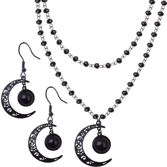 AGNURCADE Gothic Layered Black Choker Necklace Earrings Set for Women, Punk Bat Cross Moon Sun Heart Goth Jewelry Halloween Christmas Gift